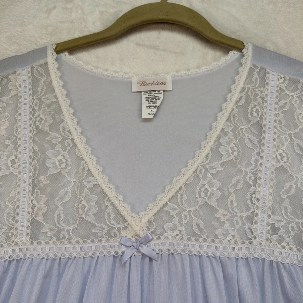 Barbizon Nightgown Womens XL Light Blue Lace Yoke Sleep Gown Full‎ Length